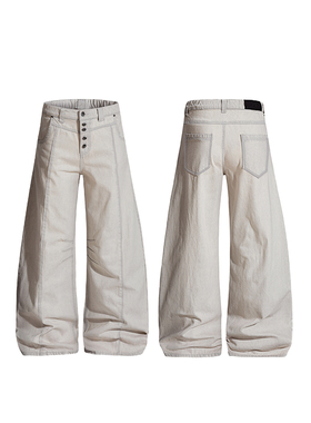 Goinsk 明线排扣阔腿牛仔裤男女春季垂坠感弯刀裤显瘦通勤休闲裤