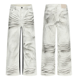 型vintage裤 Goinsk 646直筒A字版 立体猫须复古做旧牛仔裤 子 白兽