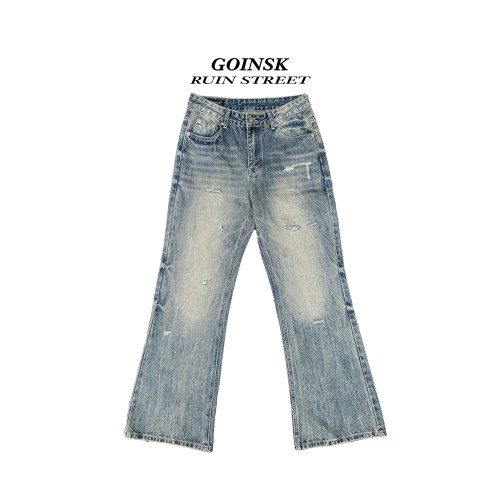 Goinsk裂痕破坏646微喇牛仔裤男