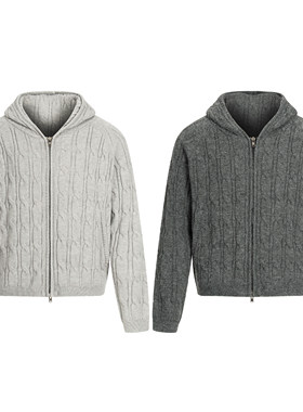 Goinsk 绞花连帽针织开衫外套男女2026秋冬季毛衣短宽肌理感上衣