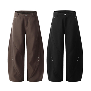 Goinsk 铆钉立体裁剪弯刀休闲裤Cleanfit长裤春秋男垂感阔腿裤子