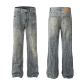 闪电牛仔裤 男生秋季 破洞水洗阔腿裤 Goinsk 春秋cleanfit微喇裤 子