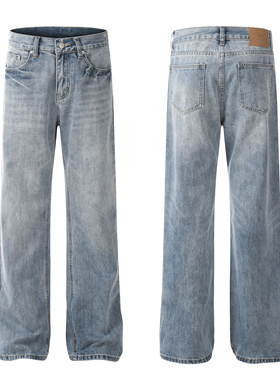 Goinsk闪电纹牛仔裤男生款春秋新品微喇裤美式简约休闲猫须阔腿裤