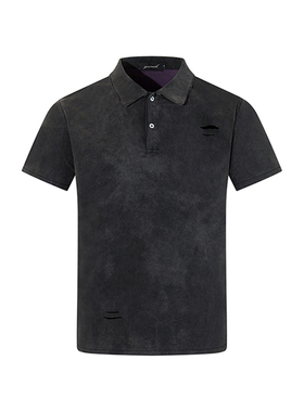 Goinsk 做旧脏染破洞Polo衫男女春夏季短袖T恤衫水洗宽松翻领上衣