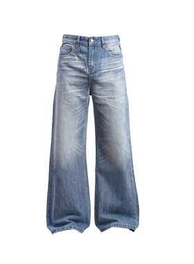 Goinsk 水洗蓝阔腿牛仔裤男女春季猫须肌理垂坠感通勤显瘦休闲裤