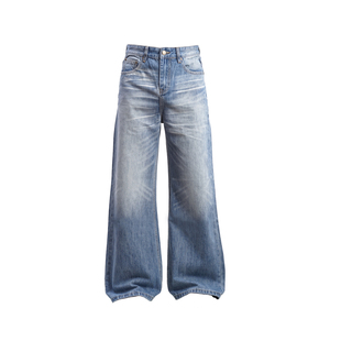 Goinsk 水洗蓝阔腿牛仔裤男女春季猫须肌理垂坠感通勤显瘦休闲裤