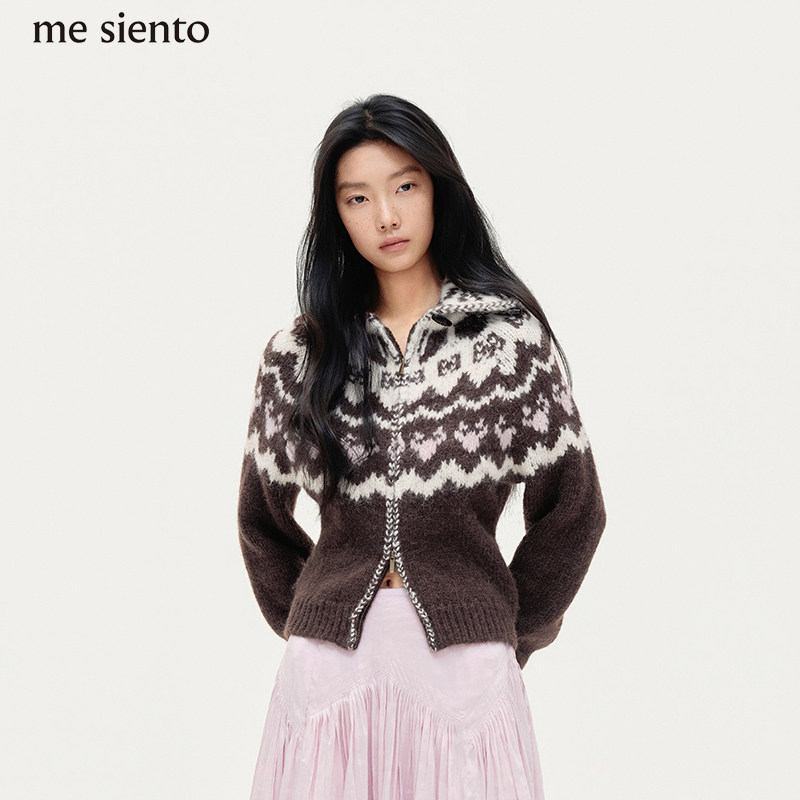 【明星同款】me siento 26SS高领费尔岛毛衣双拉链针织开衫修身