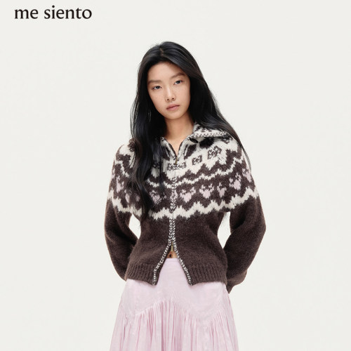 【明星同款】me siento 26SS高领费尔岛毛衣双拉链针织开衫修身