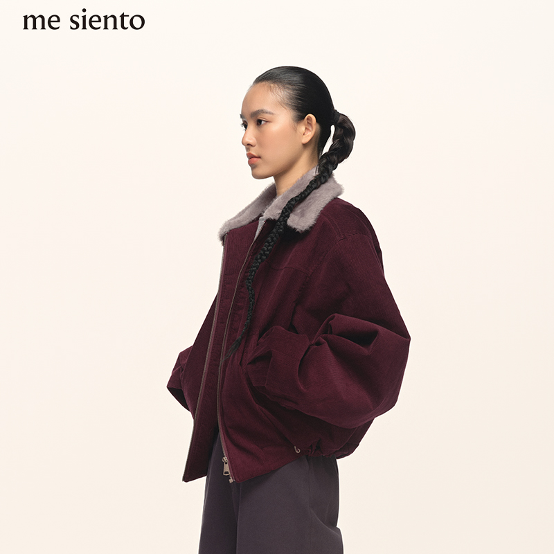 me siento 25AW灯芯绒翻领短款棉衣棉服女