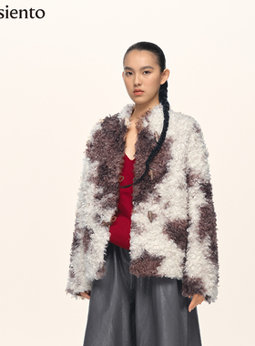 【张淼怡同款】me siento 25AW奶牛拼色原创时尚短款毛绒外套
