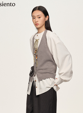 【张淼怡同款】me siento 石灰色撞色福袋型口袋挂脖吊带背心