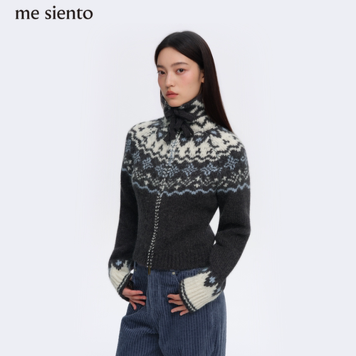 me siento 26AW 费尔岛毛衣绵羊毛高腰短款针织衫