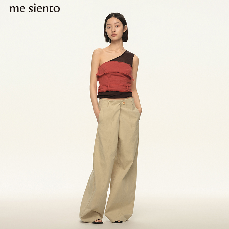 【明星同款】me siento 纯色原创设计双扣直筒百搭休闲长裤