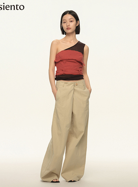 【明星同款】me siento 纯色原创设计双扣直筒百搭休闲长裤