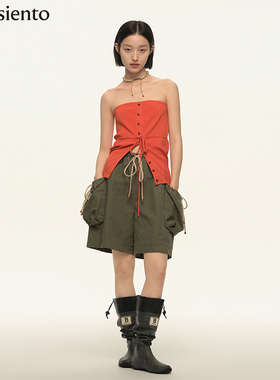 【王鹤润同款】me siento 军绿色两侧抽绳大口袋休闲工装五分短裤