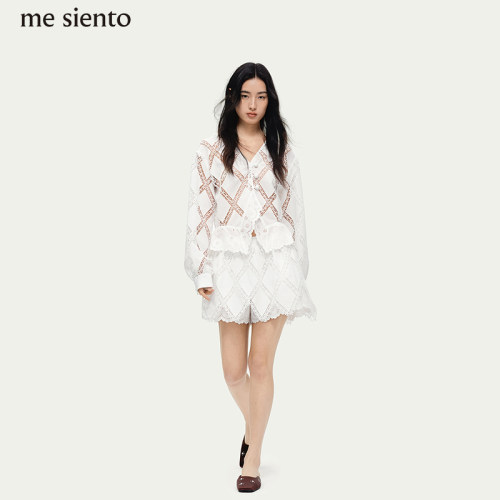 me siento 26SS菱格蕾丝外套+菱格蕾丝短裤套装