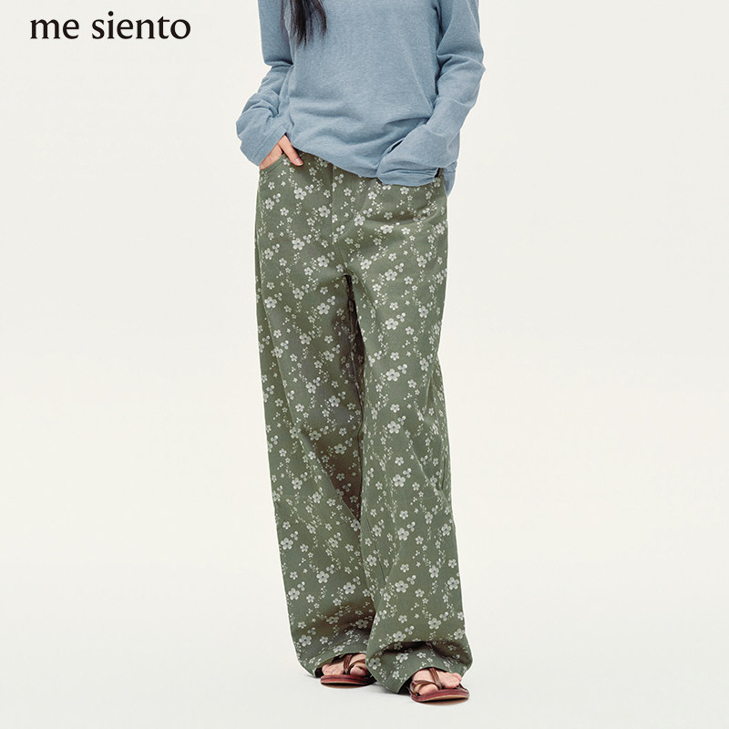 【明星同款】me siento 26SS高腰印花宽松休闲阔腿长裤