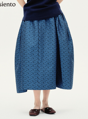 me siento 25AW复古优雅大摆裙蓝色提花半裙