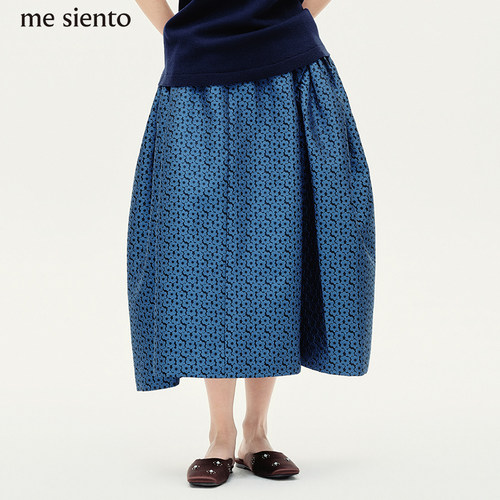 mesiento25AW蓝色提花半裙