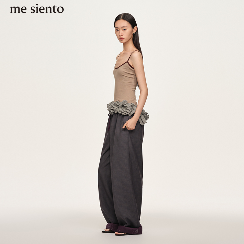 mesiento复古阔腿长裤