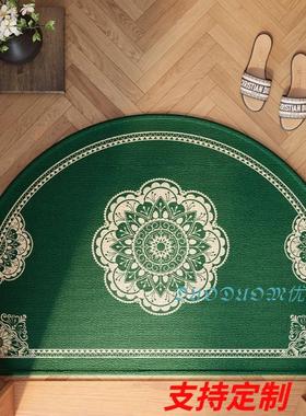轻奢绿色半圆地垫入户门垫高品质比利时绒新中式玄关地毯防滑脚垫