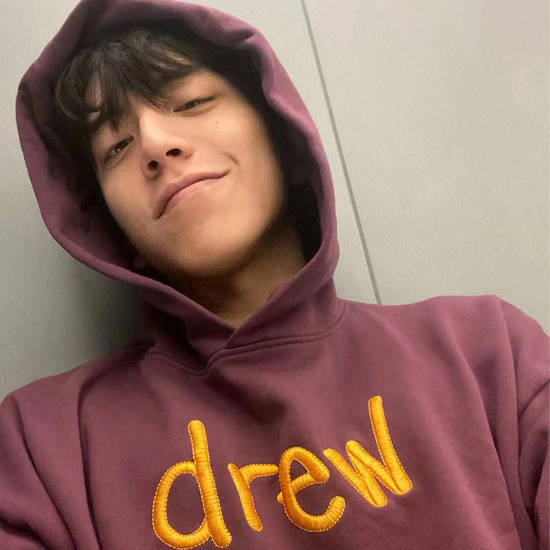 DREW BIEBER字母刺绣笑脸潮牌小众美式ins宽松男女情侣连帽卫衣