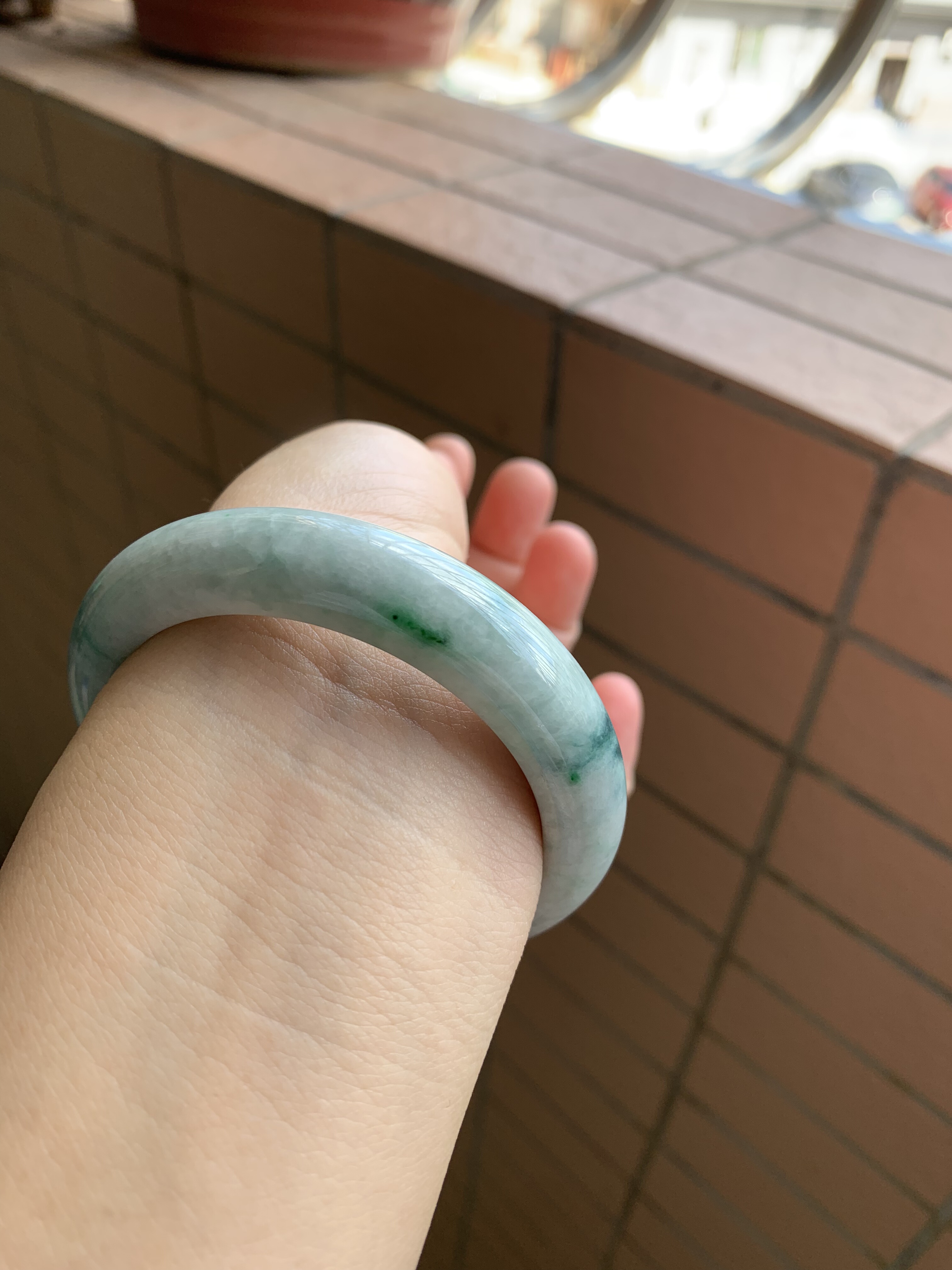 56-13-9缅甸纯天然A货翡翠老绿色老宽版气质妈妈镯证书836保真