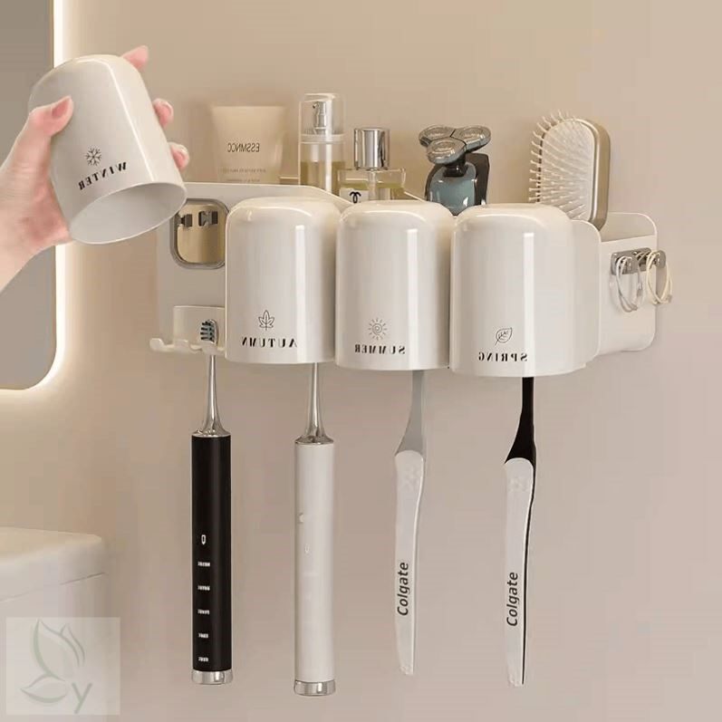 日本进口MU牙刷牙膏置物架卫生间免打孔壁挂式漱口刷牙杯套装