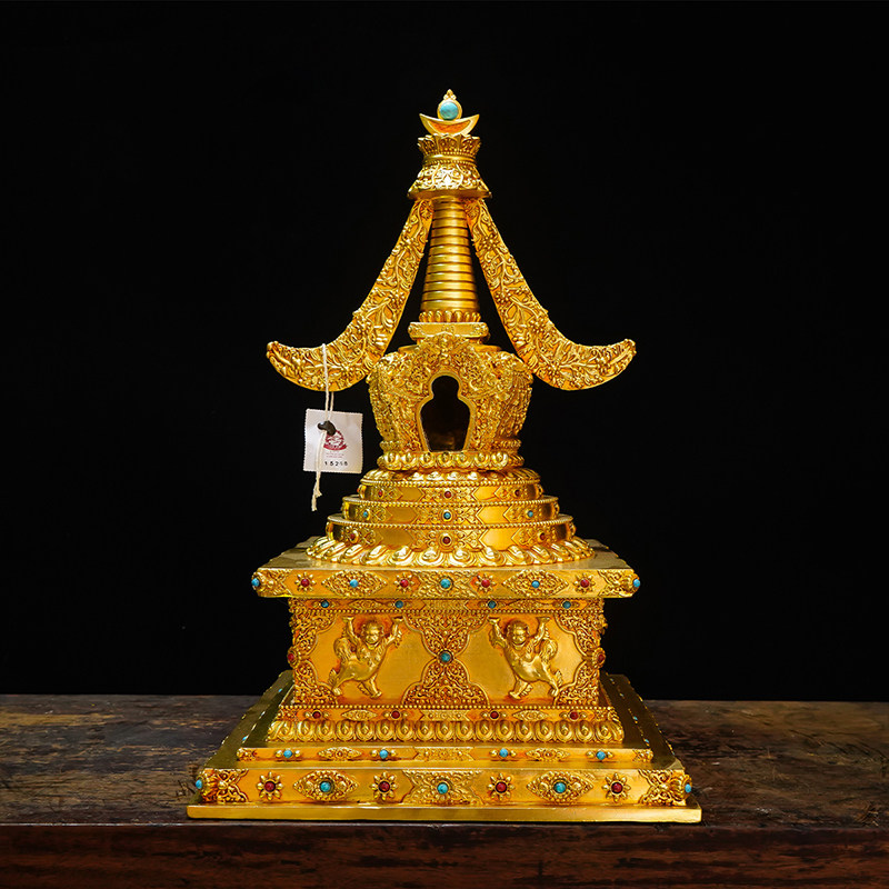 藏式铜鎏金菩提塔尊胜塔天降塔和解塔供奉佛塔摆件舍利塔十五寸