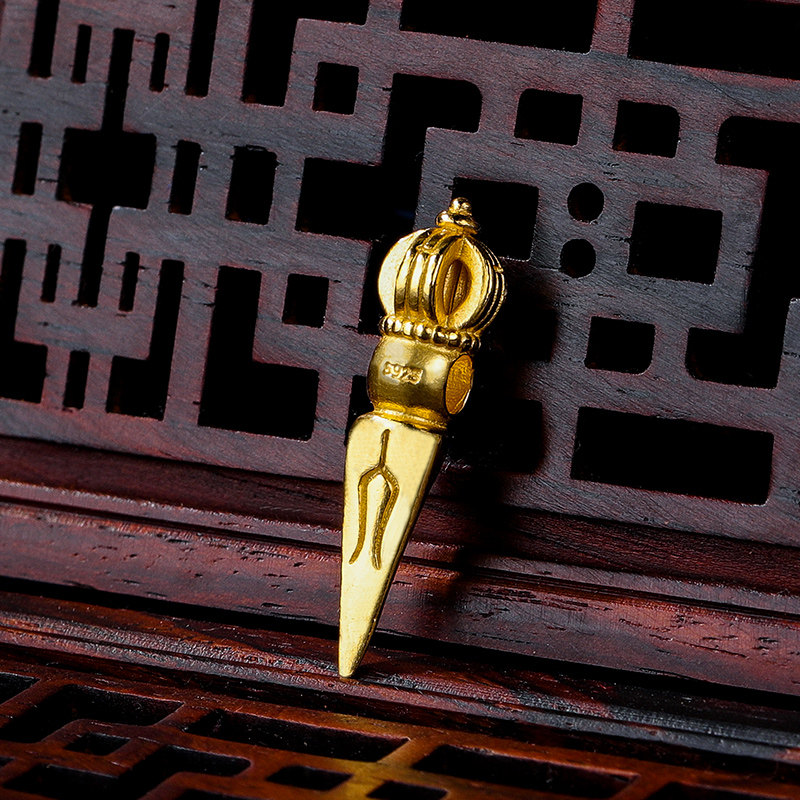 金刚杵吊坠S925纯银镀金民族风吊坠男女随身金刚杵小吊坠2.5cm