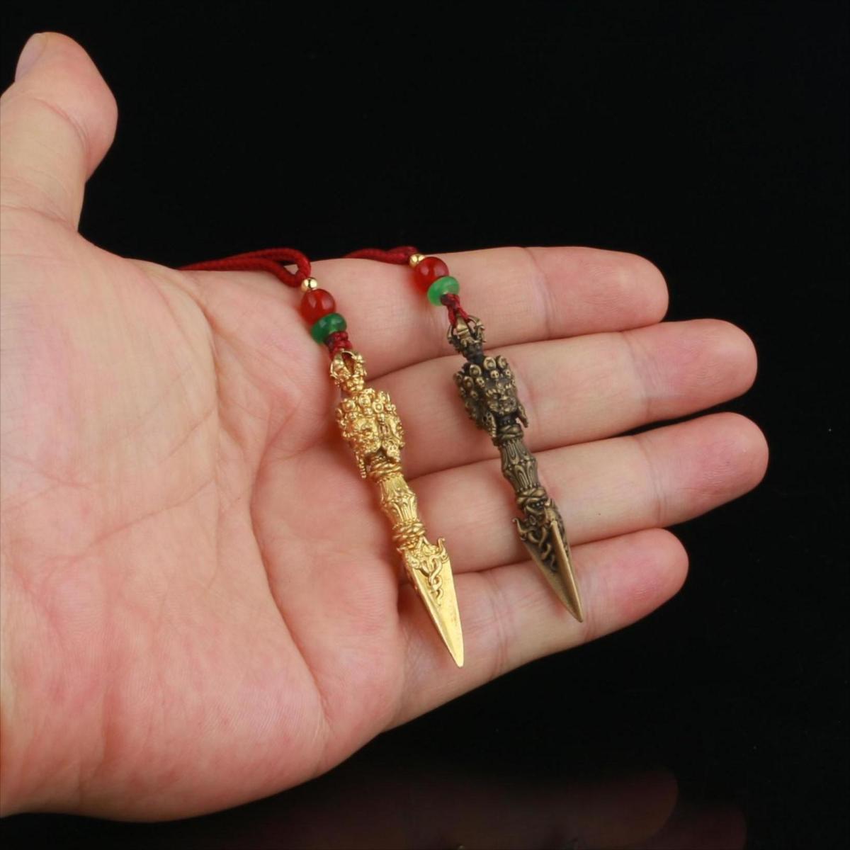 梵美吉祥藏传金刚杵全铜三面普巴金刚橛降魔杵法器吊坠项链配饰