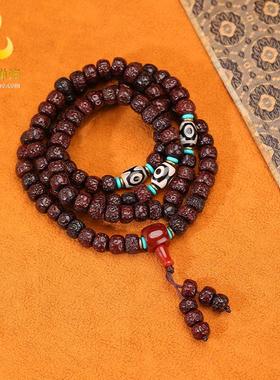 藏式直切金刚菩提子念珠手串配天珠108颗佛珠项链男女士手链文玩