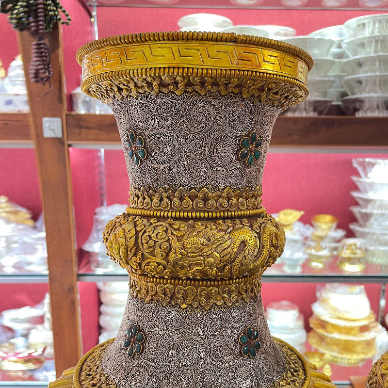 尼泊尔掐丝花瓶铜鎏金鎏银家居饰品摆件大号花瓶60cm单个