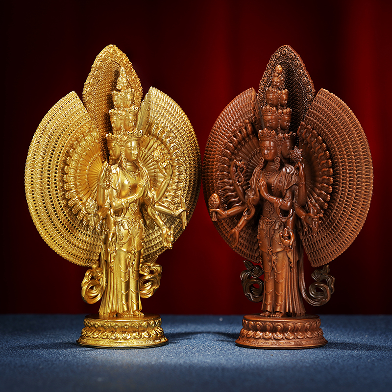 尼泊尔工艺千手观音铜佛像居家摆件千手千眼观世音菩萨铜像13cm
