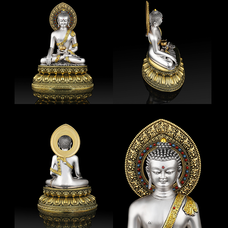 精工铜鎏金银藏传释迦牟绿度母黄财神文殊莲师地藏王药师佛像5寸