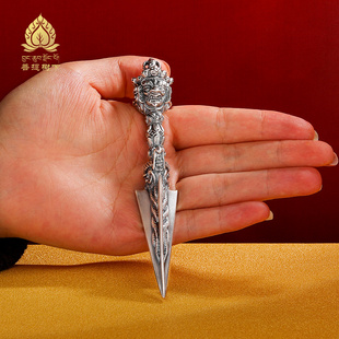 S999纯银三面普巴杵摆件男女随身吊坠普巴金刚杵金刚橛杵供具摆件