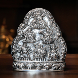 S990纯银手工水财神供五路财神摆件供杯供水碗水供五方财神15.5cm