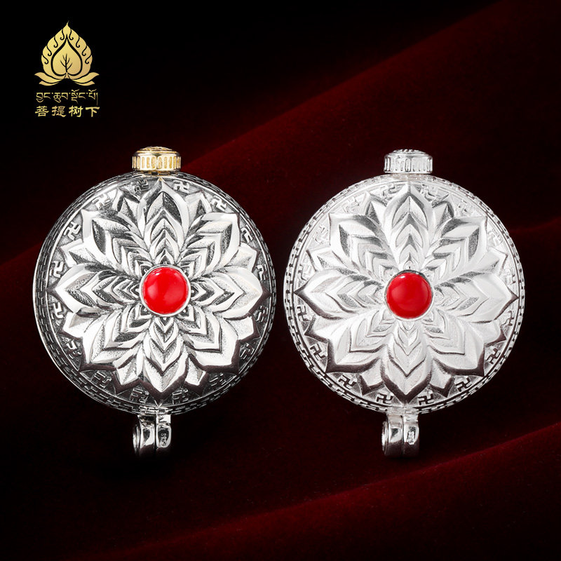 s925纯银嘎乌盒吊坠六字真言做旧款可打开纯银嘎乌盒子吊坠3.6cm