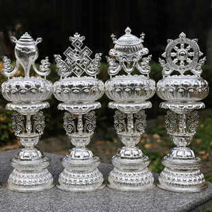 西藏藏式 吉祥八宝摆件纯银八吉祥摆件超大号供寺院缘起物38.5cm