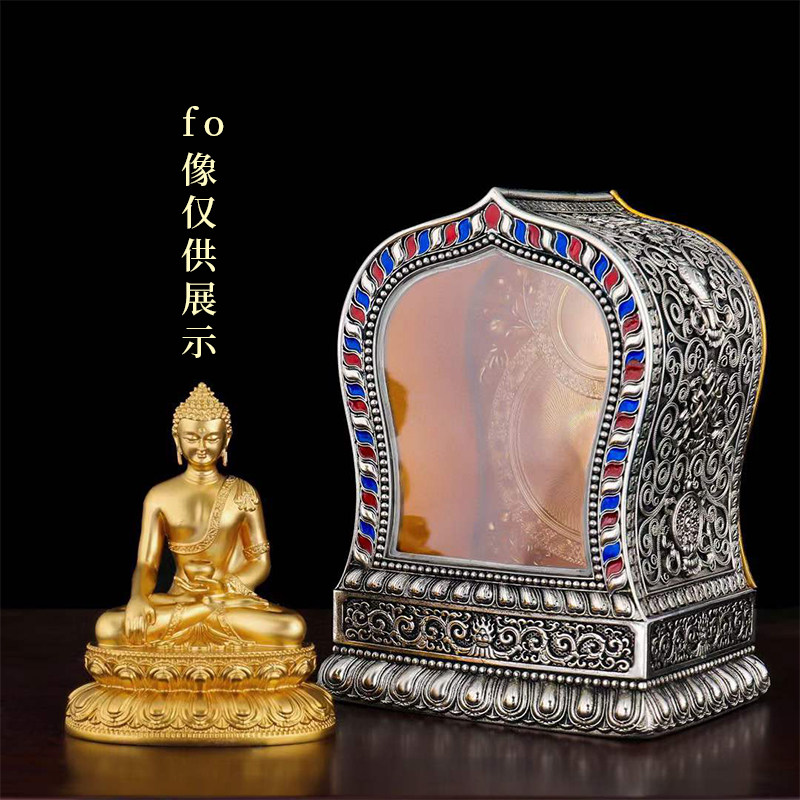 藏式精工黄铜佛龛装佛像盒子随身携带白铜嘎乌盒装小佛像供奉摆件