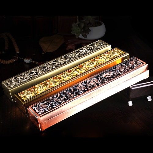 西藏密宗品 藏式纯铜色八吉祥线卧薰香炉 家用室内供佛檀香盒24cm