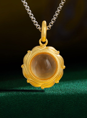 S925纯银莲花嘎乌盒吊坠透明项坠藏式民族风镀金噶乌盒子情侣挂饰