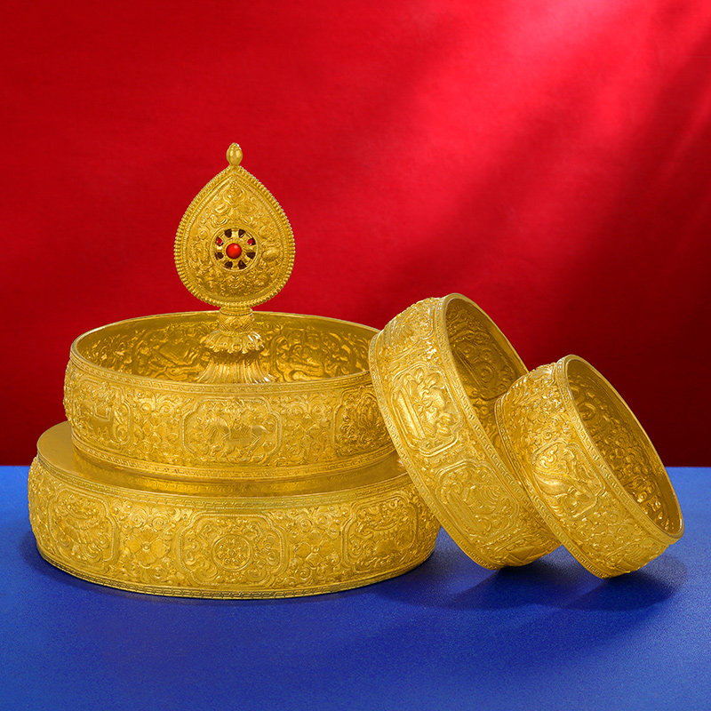 金曼扎盘定制手工打造黄金曼扎盘八吉祥曼扎曼茶罗12cm