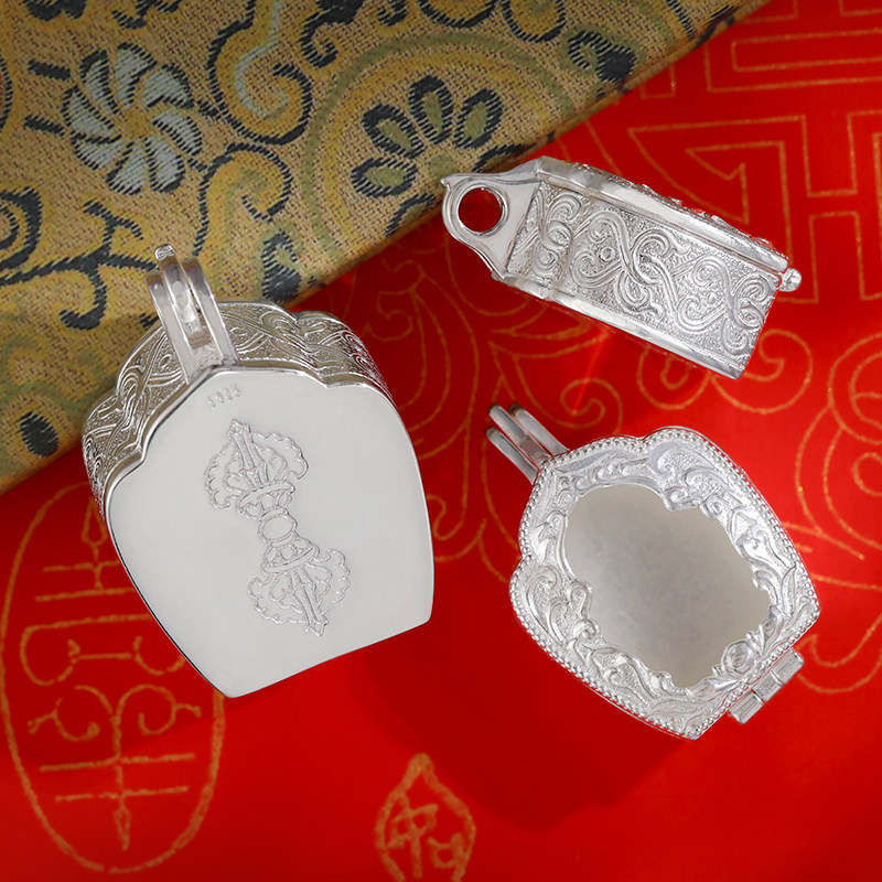 s925纯银嘎乌盒子项坠藏式民族风吉祥卷草嘎乌盒可打开装物件挂坠