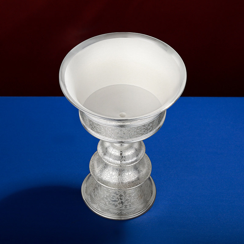 酥油灯S990纯银手工八吉祥家用供具用品长明灯酥油灯座中号12cm