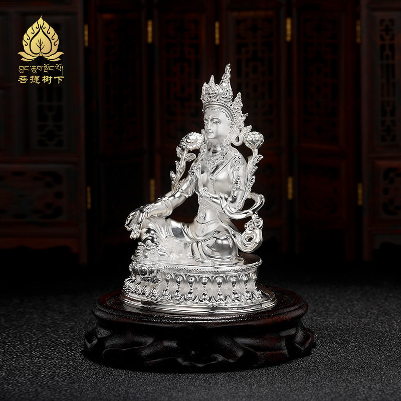 s999纯银佛像绿度母摆件观音菩萨家居供具用品纯银佛像摆件4寸