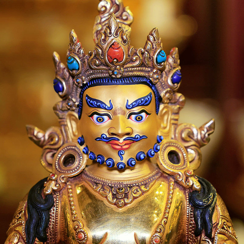尼泊尔手工黄财神佛像摆件紫铜全鎏金居家供奉黄财神佛像摆件22cm