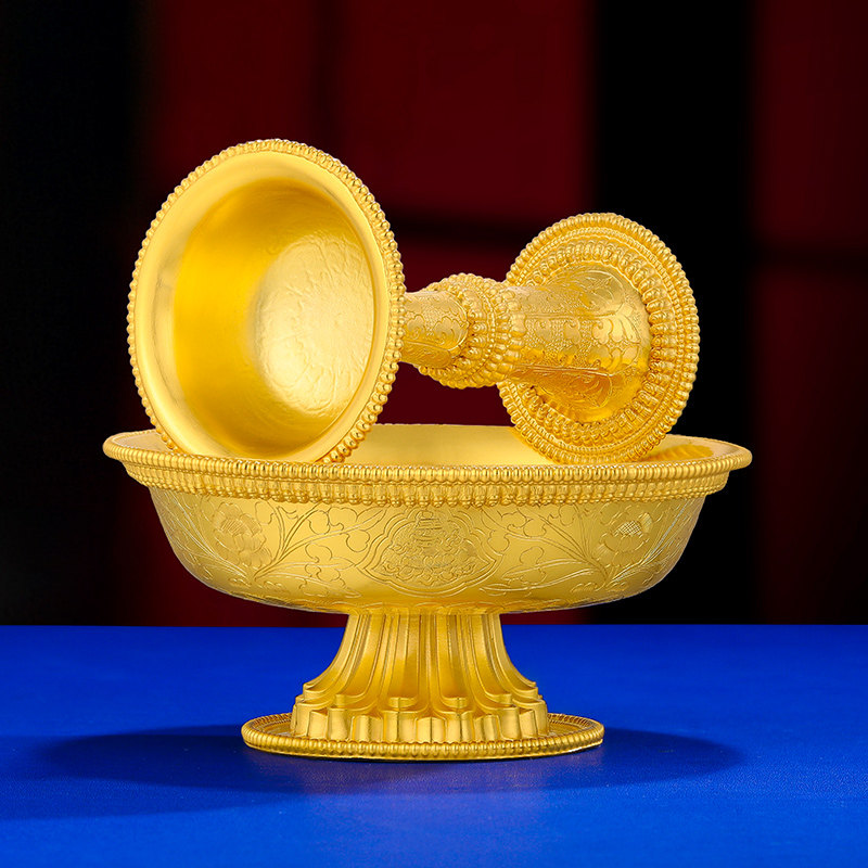 S990纯银镀金手工护法杯八吉祥护法杯大号12cm