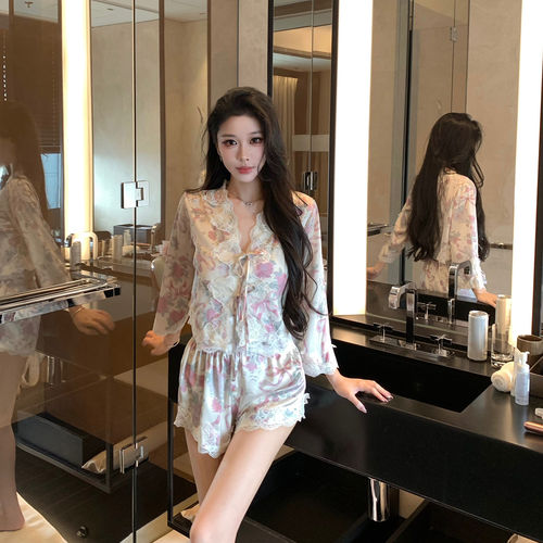 香榭玫瑰真丝睡衣女夏秋季性感吊带2026新款纯欲风家居服三件套