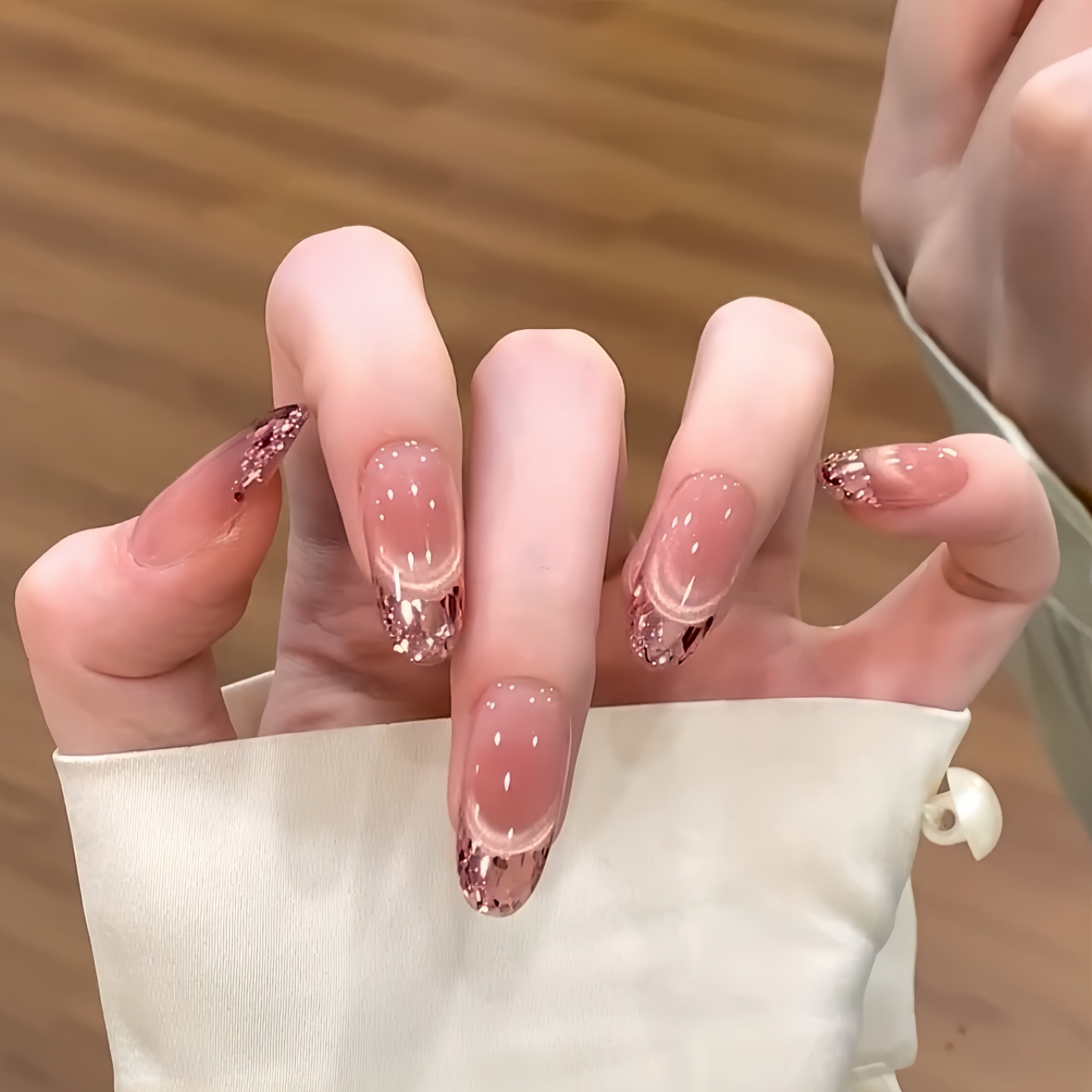 曼辞纯手工爆闪亮片法式猫眼美甲